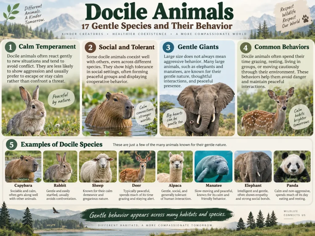 Docile Animals  fun facts in infographic